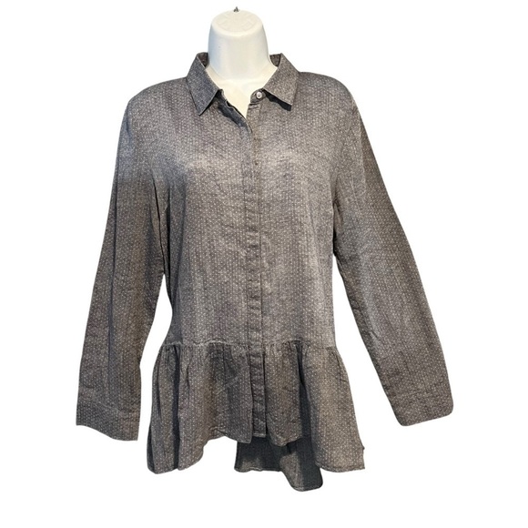 Sunday in Brooklyn Anthropologie Chambray Peplum Button Down Top Medium Gray - Picture 3 of 12